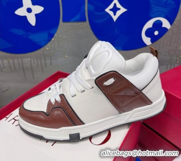 Grade Quality Valentino VLogo Signature Open Skate Calfskin Sneakers White/Brown 120187