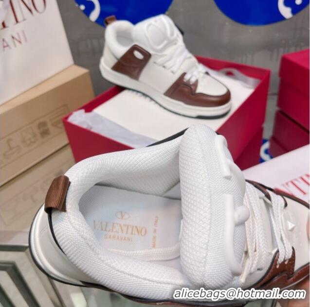 Grade Quality Valentino VLogo Signature Open Skate Calfskin Sneakers White/Brown 120187