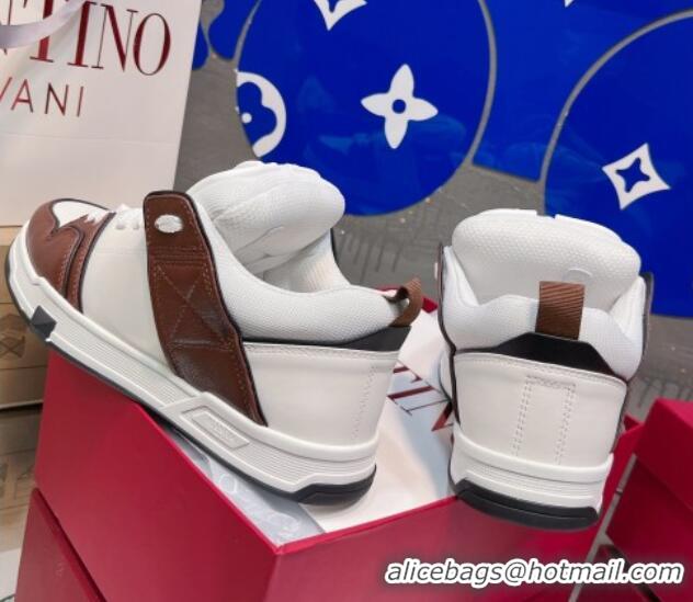 Grade Quality Valentino VLogo Signature Open Skate Calfskin Sneakers White/Brown 120187