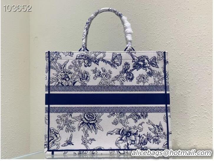 Top Quality LARGE DIOR BOOK TOTE blue Multicolor Dior Jardin Botanique Embroidery M1286ZEA