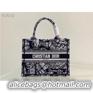 Buy Cheap SMALL DIOR BOOK TOTE Black and White Plan de Paris Embroidery M1265ZC