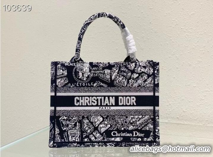 Buy Cheap SMALL DIOR BOOK TOTE Black and White Plan de Paris Embroidery M1265ZC