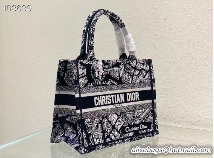 Buy Cheap SMALL DIOR BOOK TOTE Black and White Plan de Paris Embroidery M1265ZC