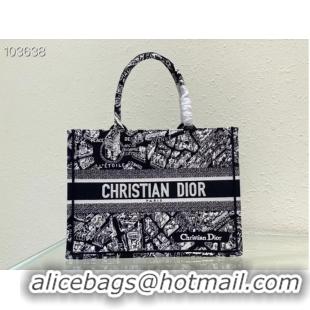 Promotional MEDIUM DIOR BOOK TOTE Black and White Plan de Paris Embroidery M1296ZOM