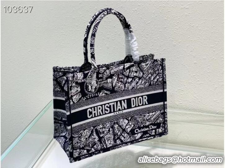 Promotional MEDIUM DIOR BOOK TOTE Black and White Plan de Paris Embroidery M1296ZOM