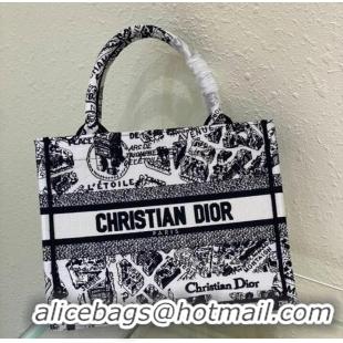 Super Quality SMALL DIOR BOOK TOTE White and Black Plan de Paris Embroidery M1265ZC