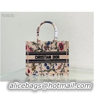 Inexpensive SMALL DIOR BOOK TOTE Natural Multicolor Raffia Embroidered with Dior Petites Fleurs M1265ZC