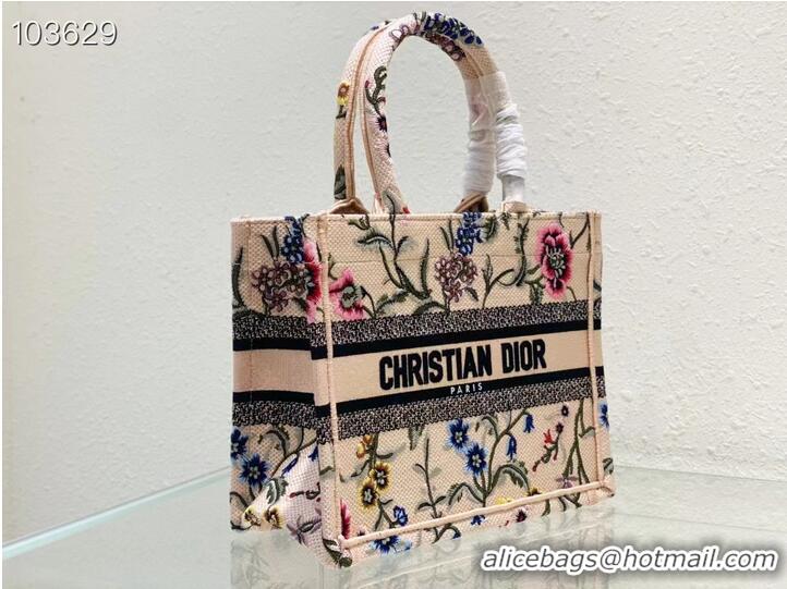 Inexpensive SMALL DIOR BOOK TOTE Natural Multicolor Raffia Embroidered with Dior Petites Fleurs M1265ZC