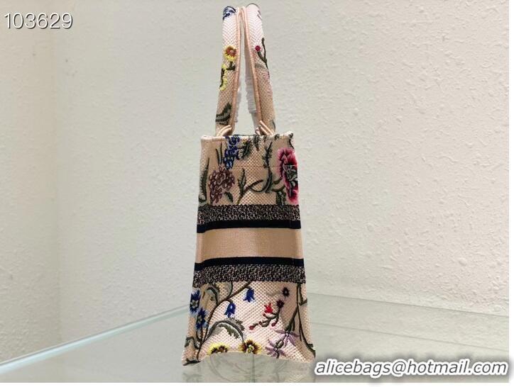 Inexpensive SMALL DIOR BOOK TOTE Natural Multicolor Raffia Embroidered with Dior Petites Fleurs M1265ZC