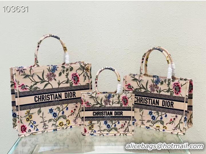 Inexpensive SMALL DIOR BOOK TOTE Natural Multicolor Raffia Embroidered with Dior Petites Fleurs M1265ZC