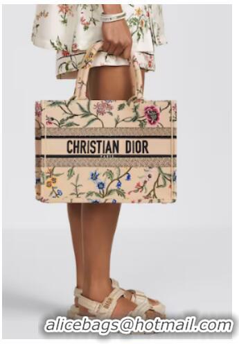 Inexpensive SMALL DIOR BOOK TOTE Natural Multicolor Raffia Embroidered with Dior Petites Fleurs M1265ZC