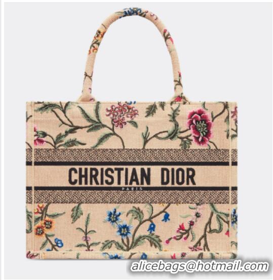 Inexpensive SMALL DIOR BOOK TOTE Natural Multicolor Raffia Embroidered with Dior Petites Fleurs M1265ZC