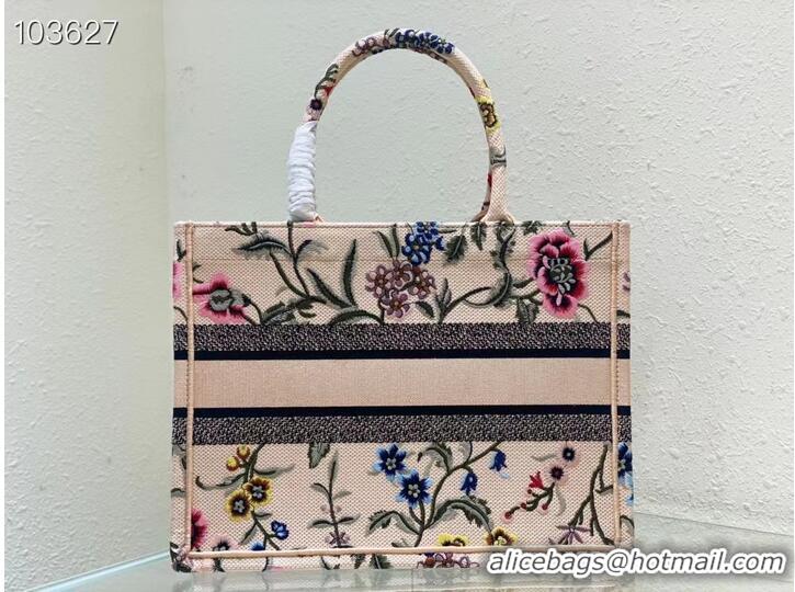 Famous Brand MEDIUM DIOR BOOK TOTE Natural Multicolor Raffia Embroidered with Dior Petites Fleurs M1296ZEB