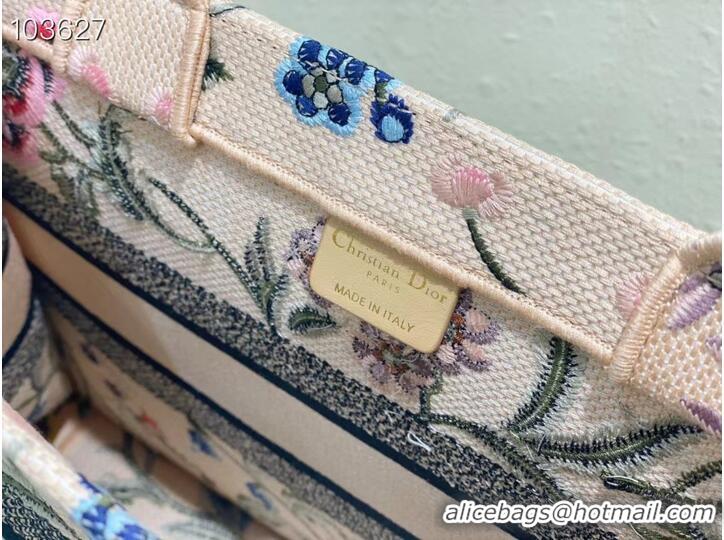 Famous Brand MEDIUM DIOR BOOK TOTE Natural Multicolor Raffia Embroidered with Dior Petites Fleurs M1296ZEB