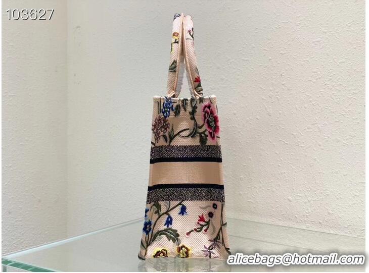 Famous Brand MEDIUM DIOR BOOK TOTE Natural Multicolor Raffia Embroidered with Dior Petites Fleurs M1296ZEB