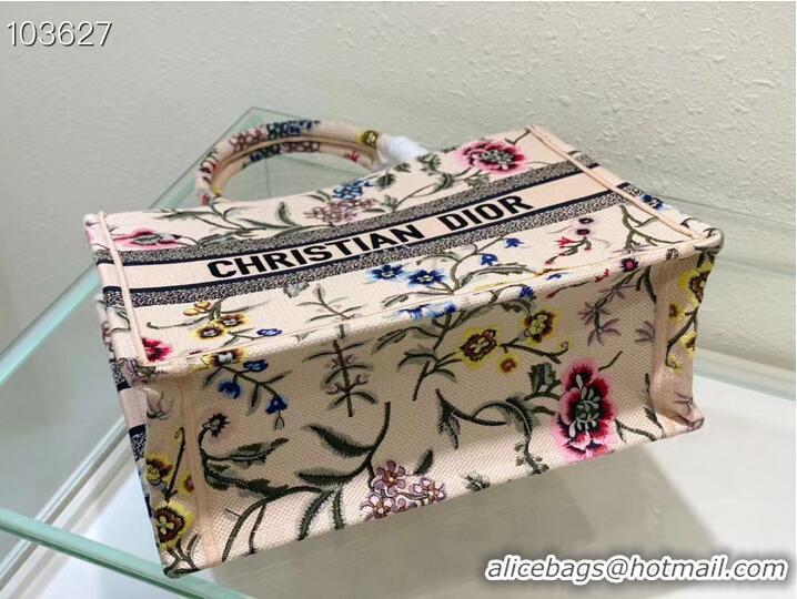 Famous Brand MEDIUM DIOR BOOK TOTE Natural Multicolor Raffia Embroidered with Dior Petites Fleurs M1296ZEB