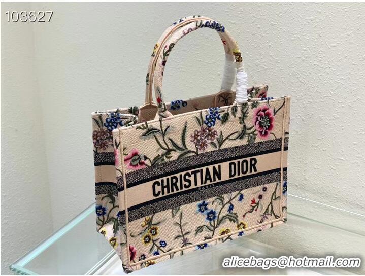 Famous Brand MEDIUM DIOR BOOK TOTE Natural Multicolor Raffia Embroidered with Dior Petites Fleurs M1296ZEB