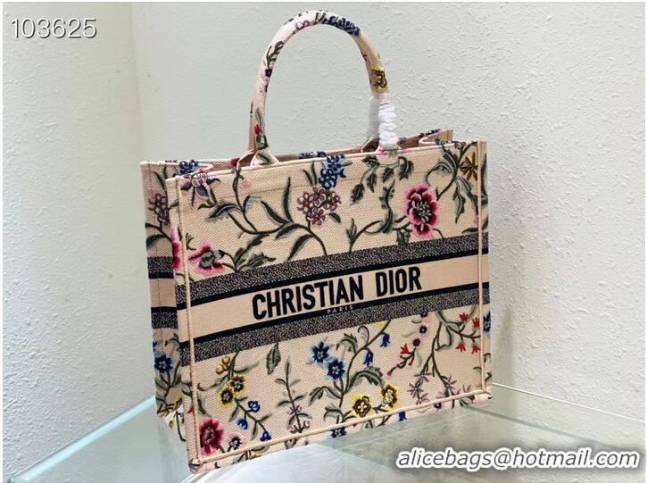 Luxury Cheap LARGE DIOR BOOK TOTE Natural Multicolor Raffia Embroidered with Dior Petites Fleurs M1286ZEA