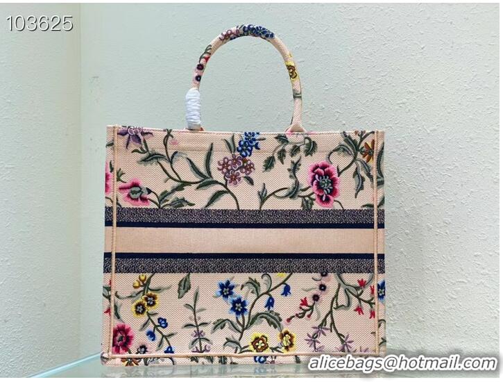 Luxury Cheap LARGE DIOR BOOK TOTE Natural Multicolor Raffia Embroidered with Dior Petites Fleurs M1286ZEA