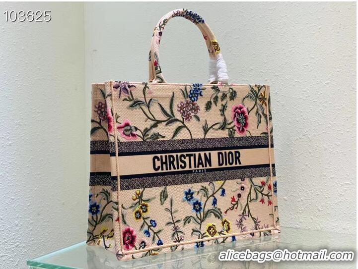 Luxury Cheap LARGE DIOR BOOK TOTE Natural Multicolor Raffia Embroidered with Dior Petites Fleurs M1286ZEA