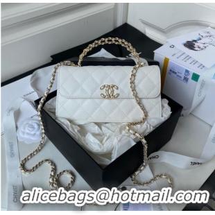 Good Product Chanel MINI FLAP BAG CLUTCH WITH CHAIN Gold-Tone Metal AP3238 white