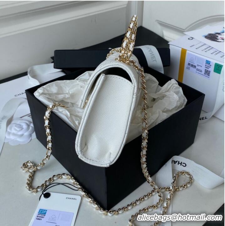 Good Product Chanel MINI FLAP BAG CLUTCH WITH CHAIN Gold-Tone Metal AP3238 white