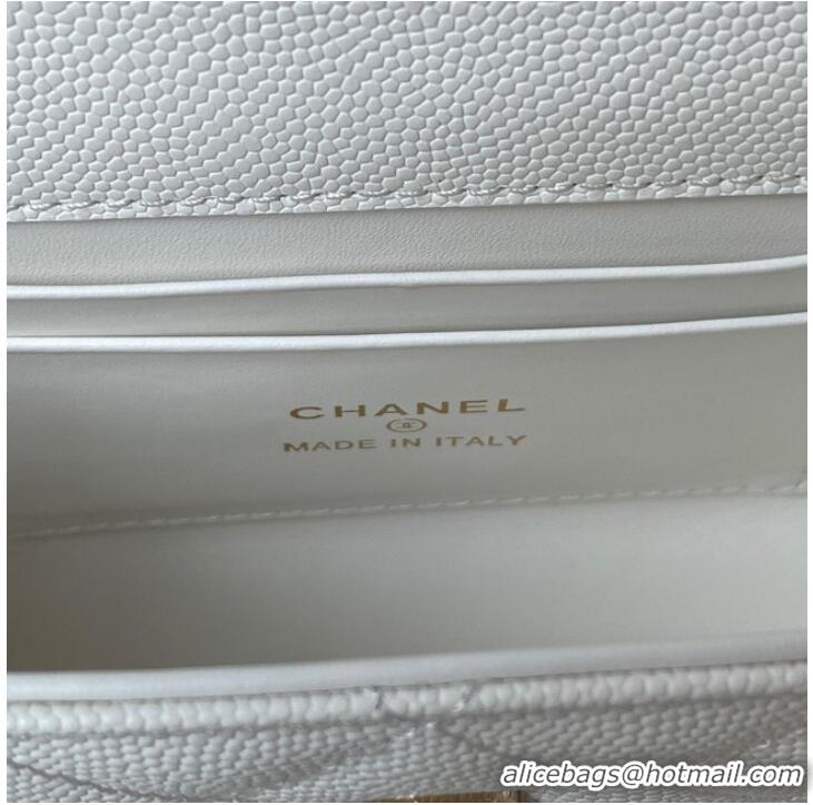 Good Product Chanel MINI FLAP BAG CLUTCH WITH CHAIN Gold-Tone Metal AP3238 white