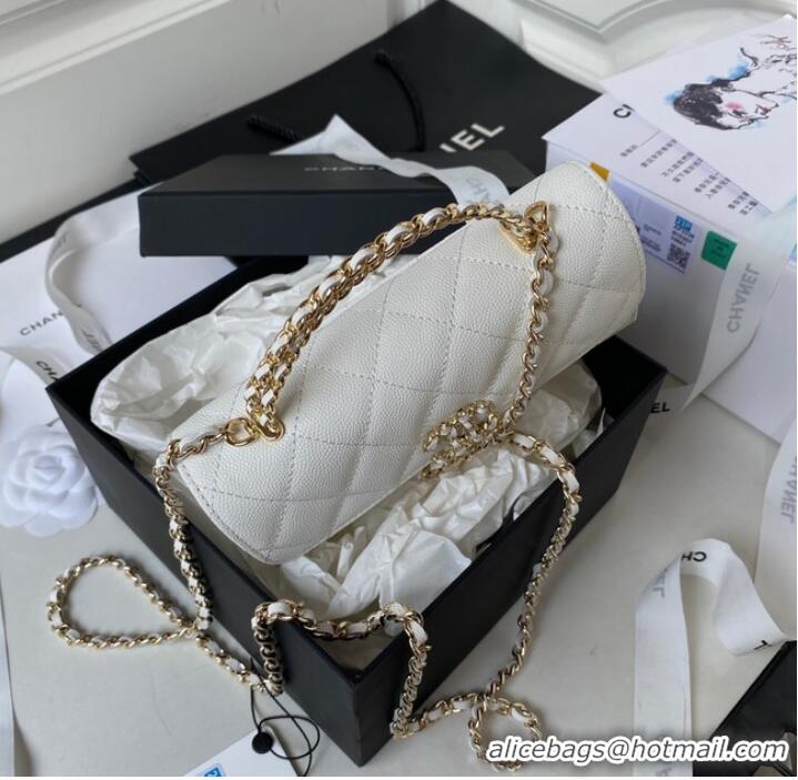 Good Product Chanel MINI FLAP BAG CLUTCH WITH CHAIN Gold-Tone Metal AP3238 white