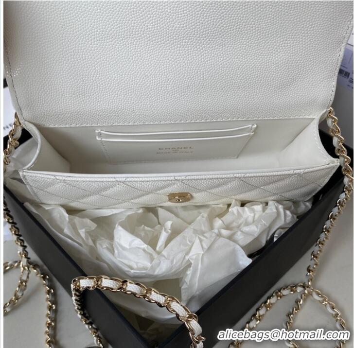 Good Product Chanel MINI FLAP BAG CLUTCH WITH CHAIN Gold-Tone Metal AP3238 white