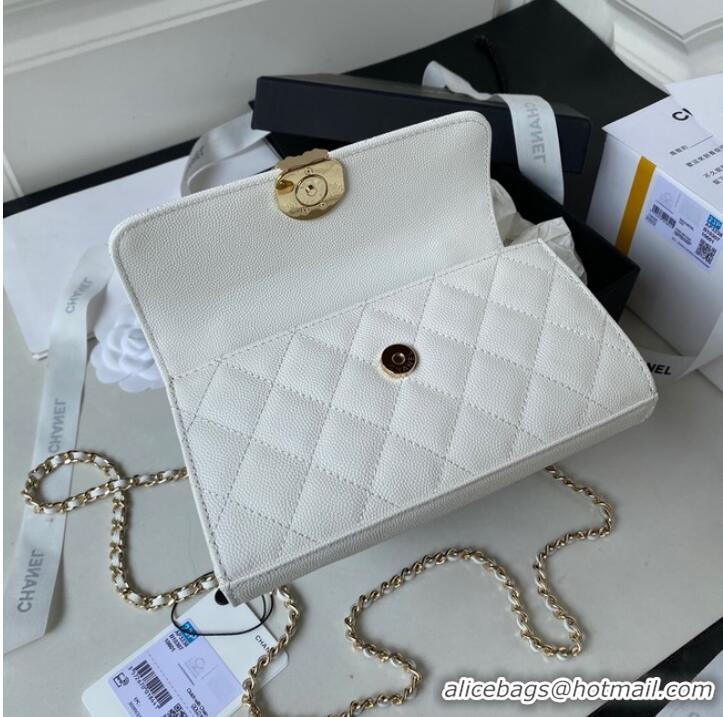 Good Product Chanel MINI FLAP BAG CLUTCH WITH CHAIN Gold-Tone Metal AP3238 white