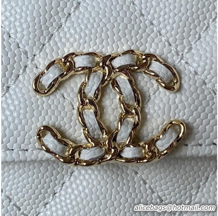 Good Product Chanel MINI FLAP BAG CLUTCH WITH CHAIN Gold-Tone Metal AP3238 white