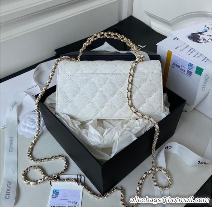 Good Product Chanel MINI FLAP BAG CLUTCH WITH CHAIN Gold-Tone Metal AP3238 white