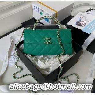 Famous Brand Chanel MINI FLAP BAG CLUTCH WITH CHAIN Gold-Tone Metal AP3238 GREEN