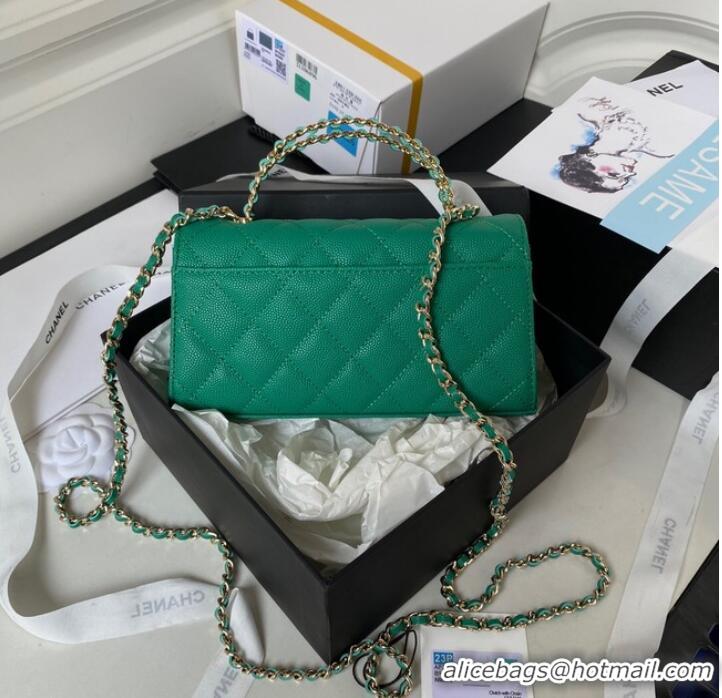 Famous Brand Chanel MINI FLAP BAG CLUTCH WITH CHAIN Gold-Tone Metal AP3238 GREEN