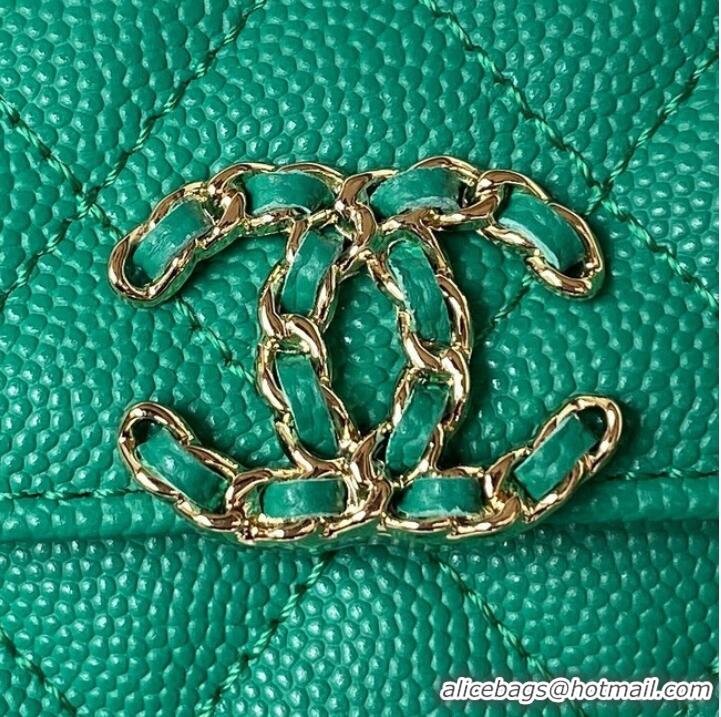 Famous Brand Chanel MINI FLAP BAG CLUTCH WITH CHAIN Gold-Tone Metal AP3238 GREEN