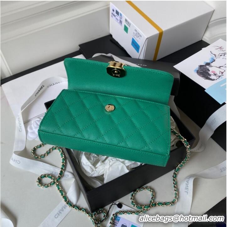 Famous Brand Chanel MINI FLAP BAG CLUTCH WITH CHAIN Gold-Tone Metal AP3238 GREEN