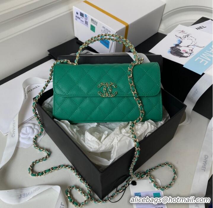 Famous Brand Chanel MINI FLAP BAG CLUTCH WITH CHAIN Gold-Tone Metal AP3238 GREEN