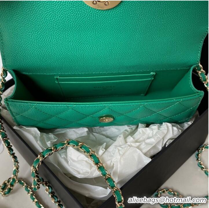 Famous Brand Chanel MINI FLAP BAG CLUTCH WITH CHAIN Gold-Tone Metal AP3238 GREEN