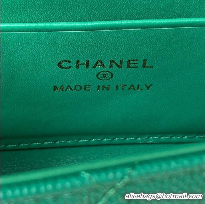 Famous Brand Chanel MINI FLAP BAG CLUTCH WITH CHAIN Gold-Tone Metal AP3238 GREEN