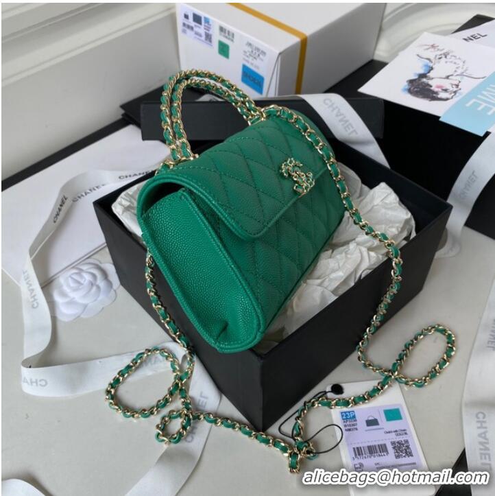 Famous Brand Chanel MINI FLAP BAG CLUTCH WITH CHAIN Gold-Tone Metal AP3238 GREEN