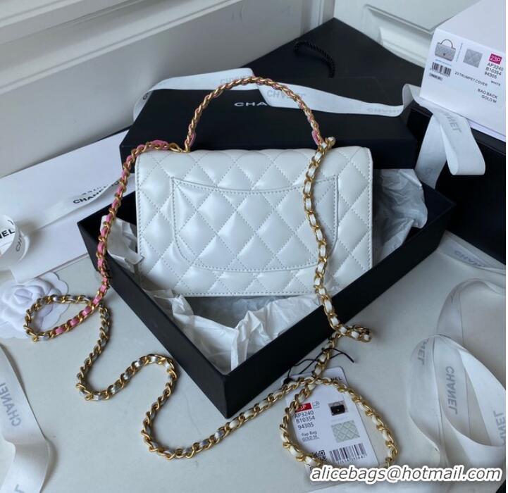 Top Quality Chanel MINI FLAP BAG CLUTCH WITH CHAIN Gold-Tone Metal AP3240 WHITE