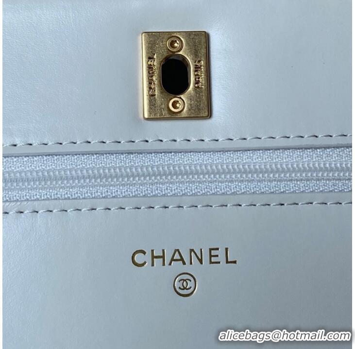 Top Quality Chanel MINI FLAP BAG CLUTCH WITH CHAIN Gold-Tone Metal AP3240 WHITE