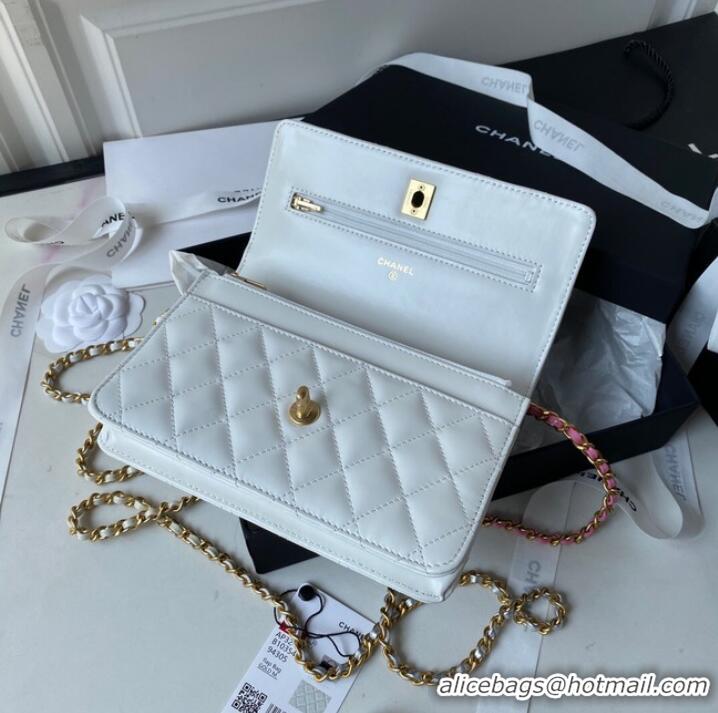 Top Quality Chanel MINI FLAP BAG CLUTCH WITH CHAIN Gold-Tone Metal AP3240 WHITE