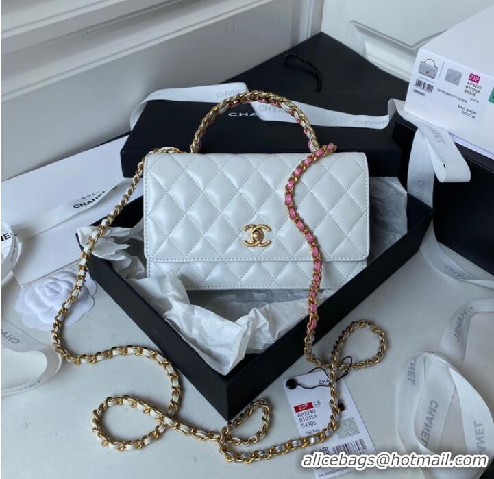 Top Quality Chanel MINI FLAP BAG CLUTCH WITH CHAIN Gold-Tone Metal AP3240 WHITE