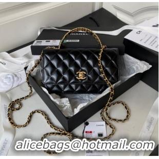 Pretty Style Chanel MINI FLAP BAG CLUTCH WITH CHAIN Gold-Tone Metal AP3240 BLACK