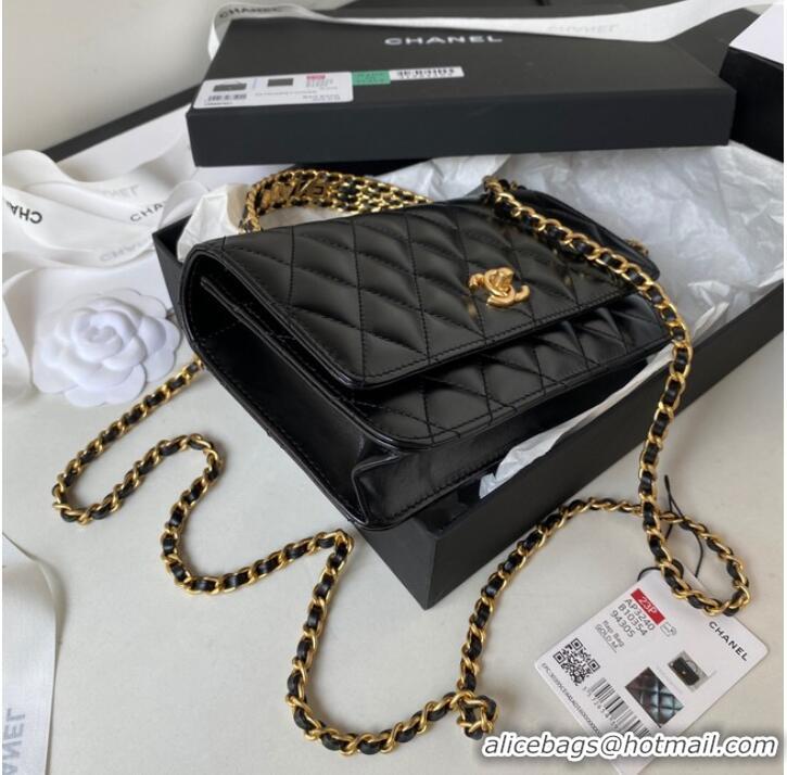 Pretty Style Chanel MINI FLAP BAG CLUTCH WITH CHAIN Gold-Tone Metal AP3240 BLACK