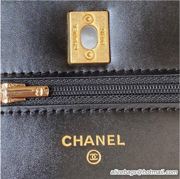 Pretty Style Chanel MINI FLAP BAG CLUTCH WITH CHAIN Gold-Tone Metal AP3240 BLACK