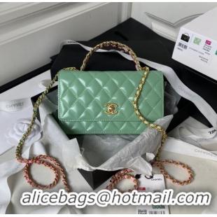 Good Product Chanel MINI FLAP BAG CLUTCH WITH CHAIN Gold-Tone Metal AP3240 GREEN