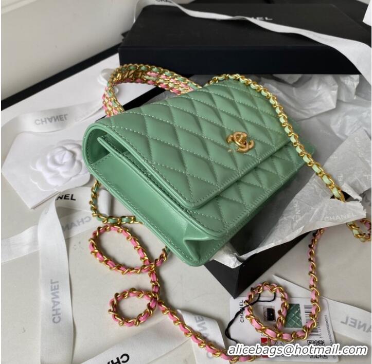 Good Product Chanel MINI FLAP BAG CLUTCH WITH CHAIN Gold-Tone Metal AP3240 GREEN