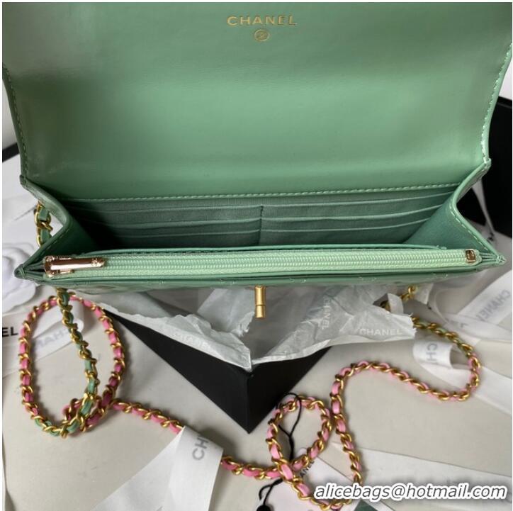 Good Product Chanel MINI FLAP BAG CLUTCH WITH CHAIN Gold-Tone Metal AP3240 GREEN